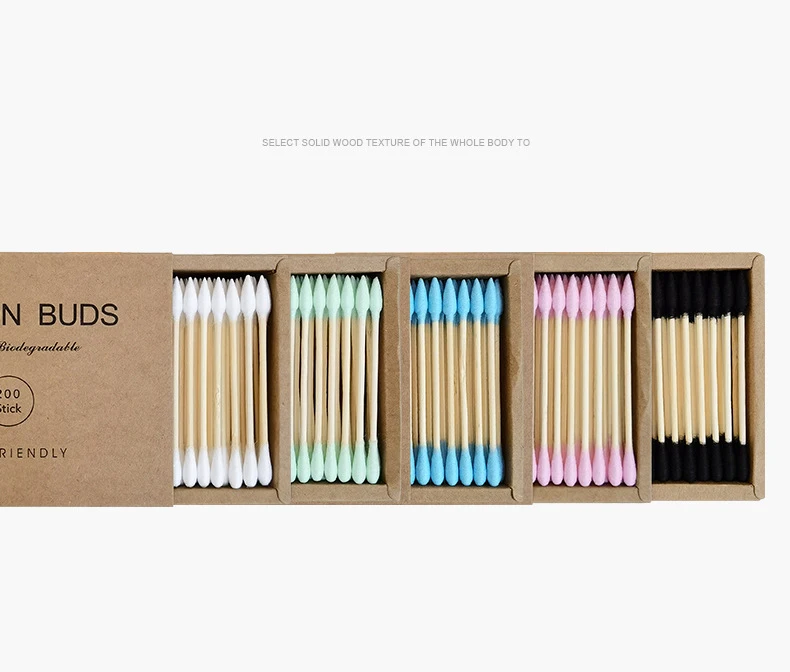 Square Box 200pcs Beauty Tattoo Tools Permanent Clean Care Sticks Double Head Disposable Cotton Buds Nose Makeup Cotton Swab