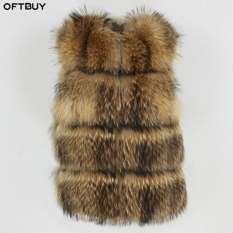 Женский Пушистый Жилет OFTBUY, утолщенный утепленный жилет из натурального меха енота, зима 2021