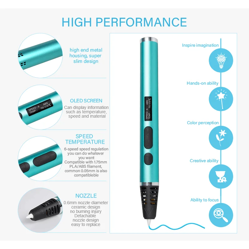 New arrival JER RP1000 factory price metal housing drawing pen pena cetak 3d pens for kids and adults gifts for kids