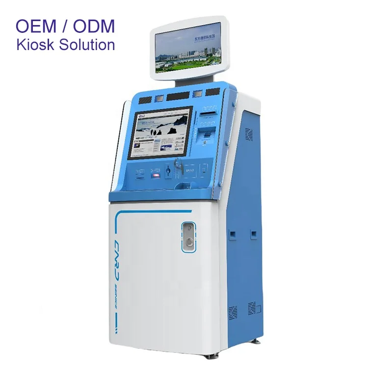 21.5 inch Dual touch screen self service terminal bill payment documents printing kiosk with card reader camera  handset