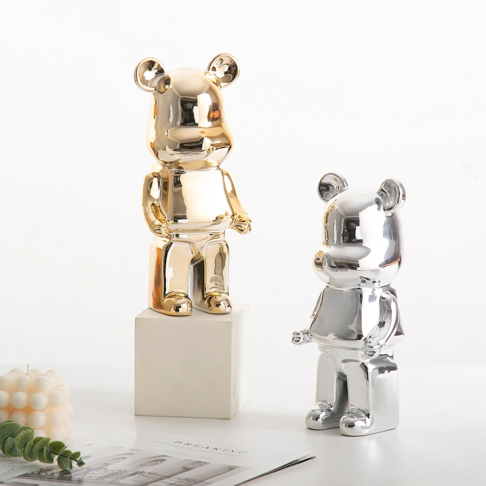 Nordic ceramics Bearbricks Crafts Violent Bear Electroplating  Sculpture Ornament Home Decoration Living Room