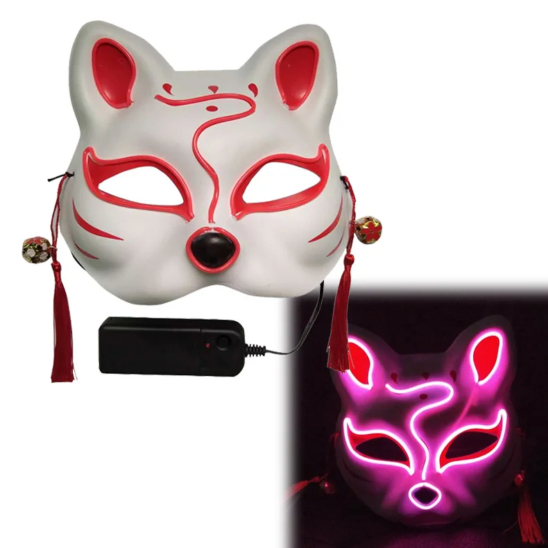 Neon Halloween Mask Sexy LED Light Up Luminous Fox Cosplay Half Face Cat Mask For Halloween Party