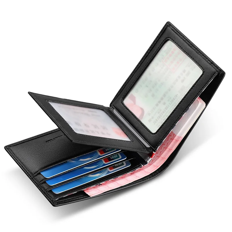 Кошелек мужской из натуральной кожи, бумажник с кармашком для мелочи, кредитных карт, короткий клатч, черный