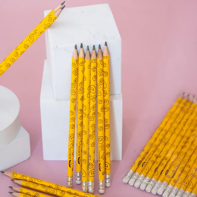 personalized oem graphite hb yellow coated 2b pencils school black lead round wooden pencils low moq in stock
