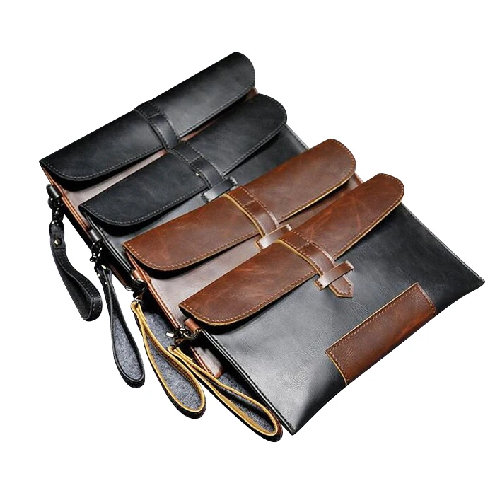 Wholesale personality vintage crazy horse leather wristlet handbag men envelope clutch bag