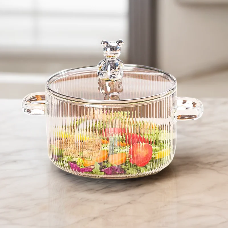 Food Grade Cute Design High Borosilicate Glass Pots For Cooking Stewing Heat Resistant with Lid For Boiling Water