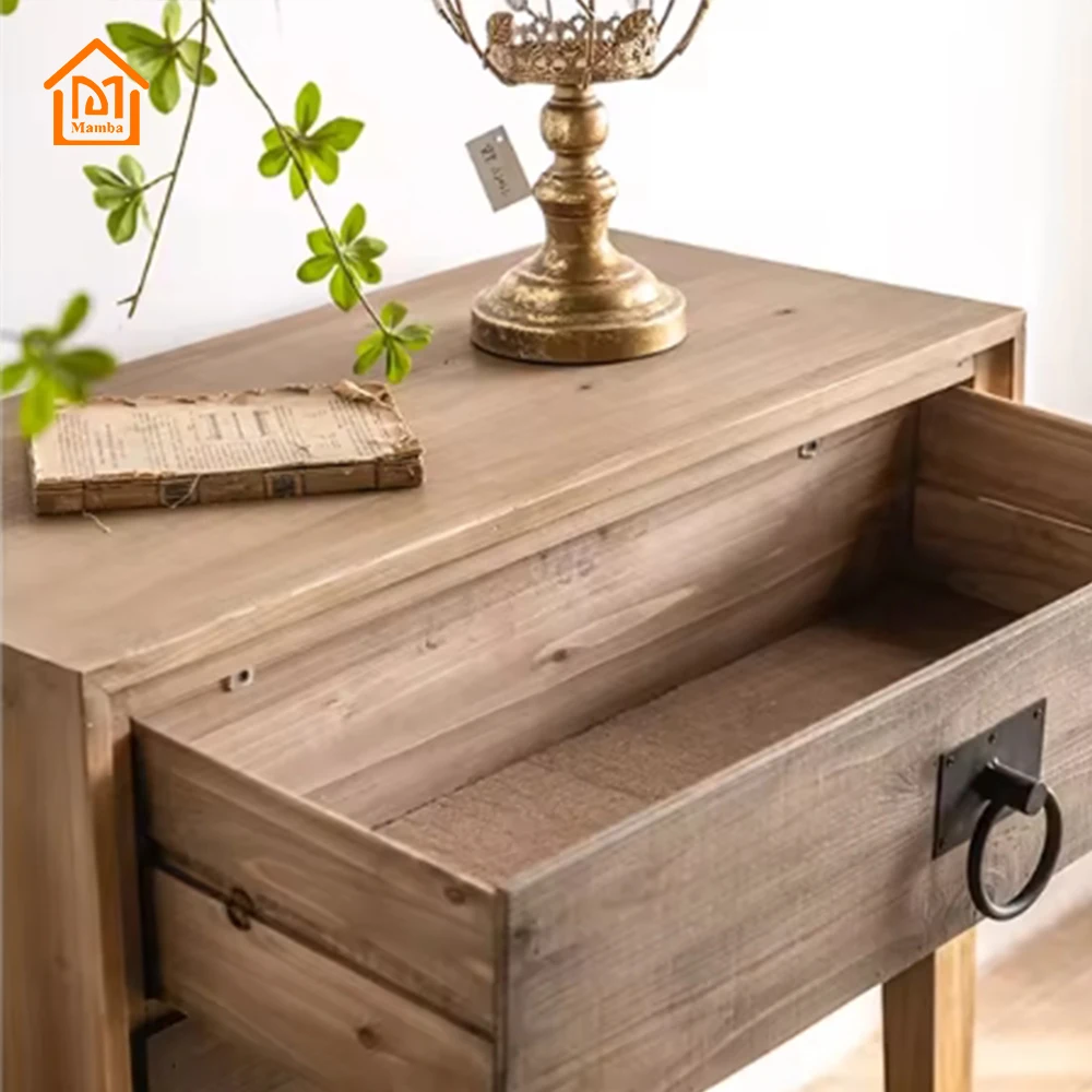 Traditional Solid Wood Small Chinese Drawer Cabinet Vintage Retro Bedside Table With Side End Solid Wood Hand Made Furniture