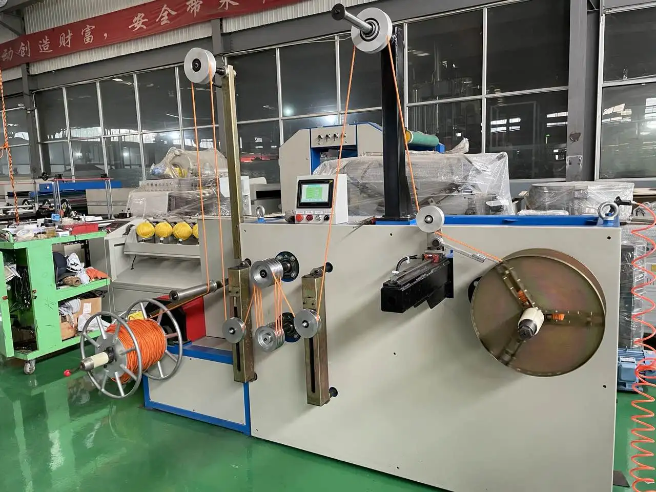 Plastic Rope Weaving Belt Rewinding Coiler Machine With Meter Counter