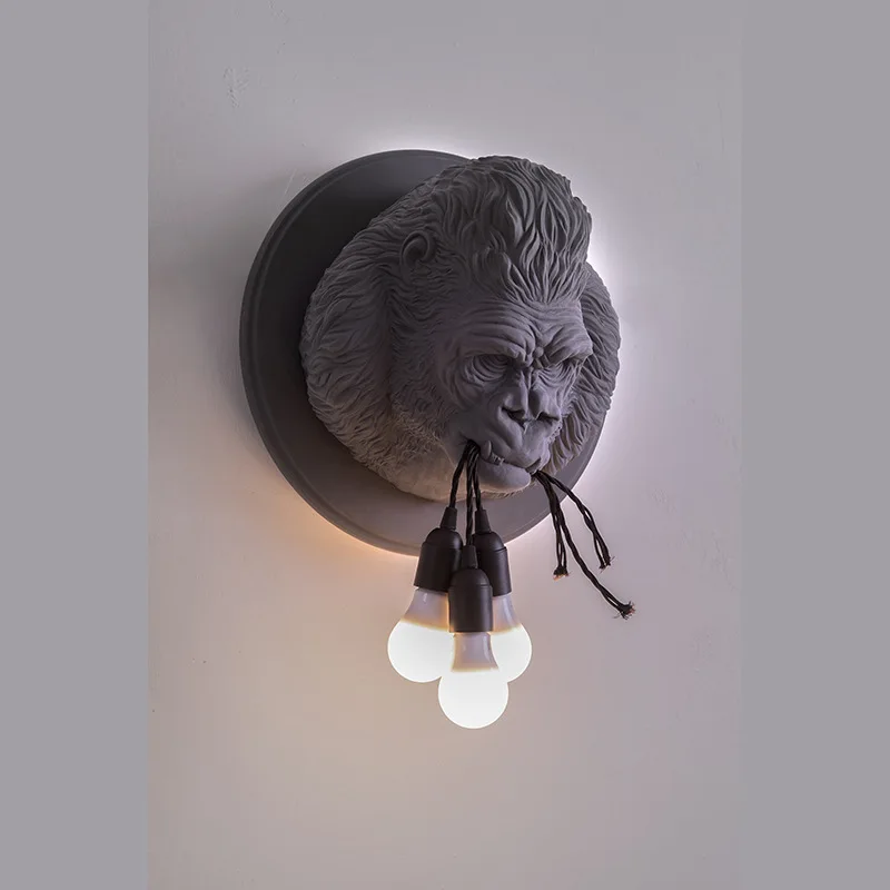 Industrial style retro Nordic style art personality creative living room corridor aisle resin orangutan monkey wall lamp