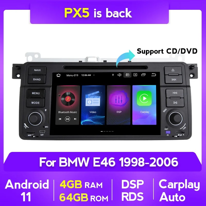  Новый Процессор MTK Android 11 8 ядра IPS DSP Carplay Автомобильный DVD плеер для Bmw E46 M3 Rover 75 4 + 64 Гб 7786 RDS AM