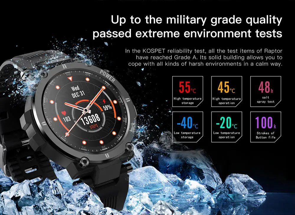 Kospet Raptor Official  Outdoor Inteligente IP68 Rugged Men Smartwatch for iOS XIAOMI smart electronic Sport watches
