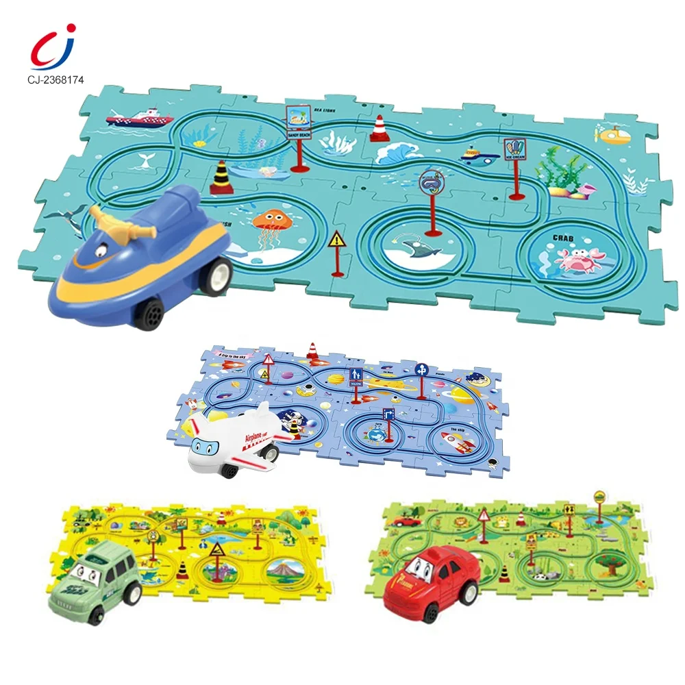 Chengji educational diy assembling electric jigsaw rail car toy ocean theme kid puzzle track set for sale