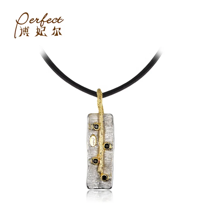 Factory 18K Gold Plated Black Crystal 925 Sterling Silver Pendant