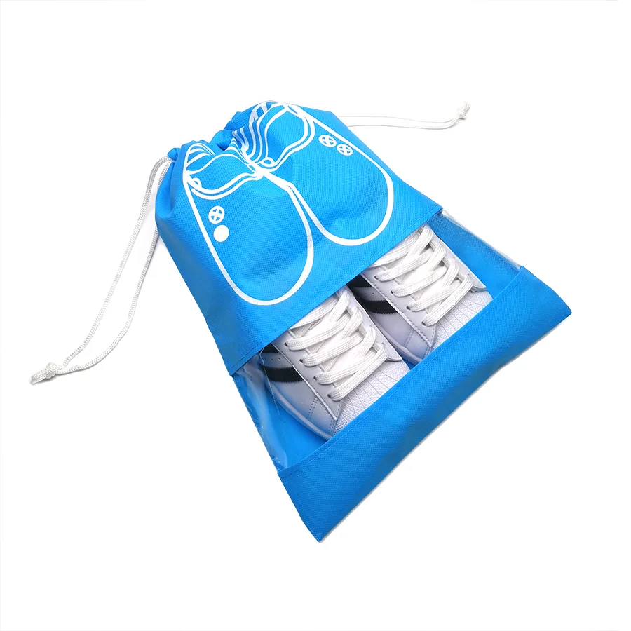 Fashional reusable non woven drawstring shoe bag with PVC window
