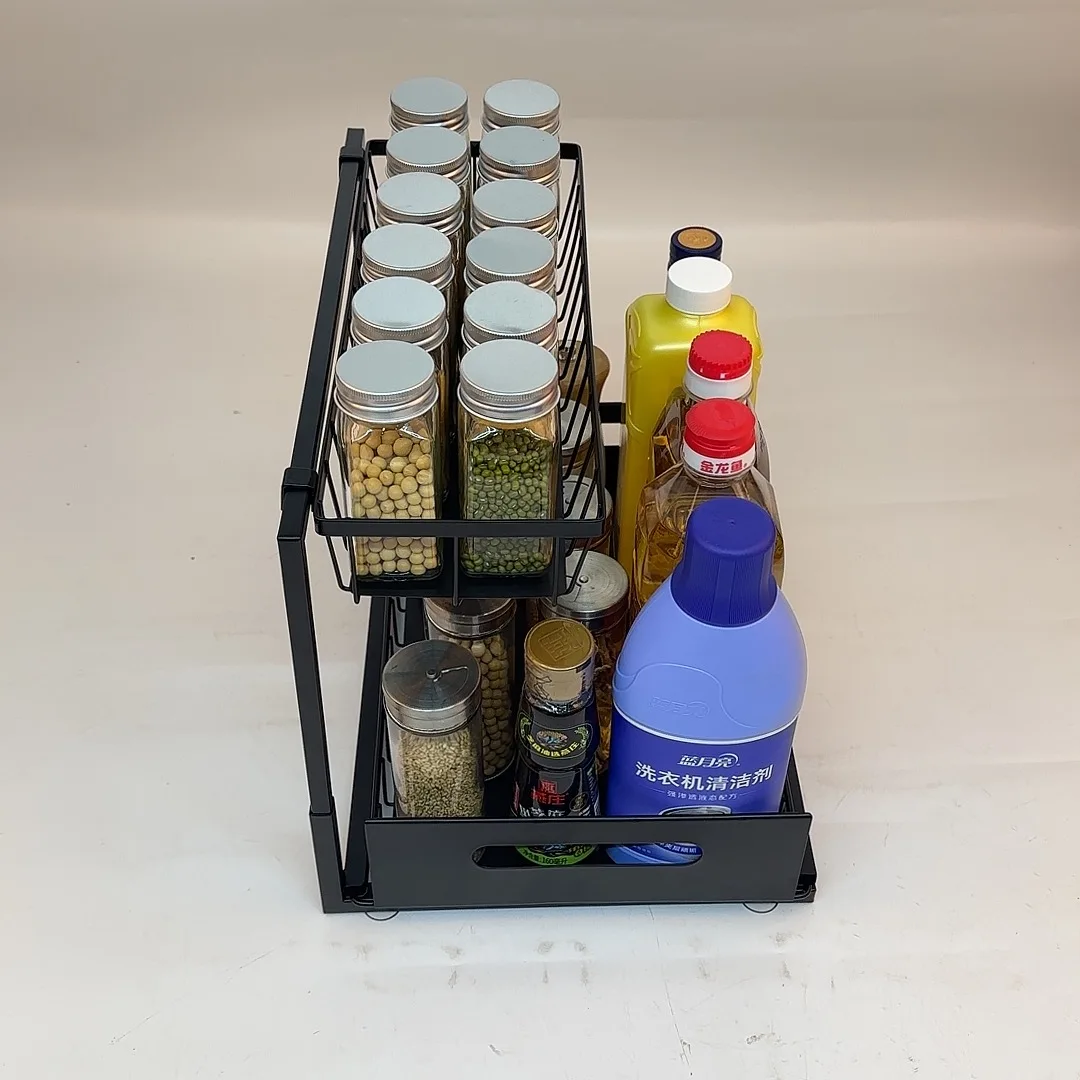 Hot Selling Storage Holders & Racks Kitchen Cabinets Organizer for Office Black Kitchen Accessories Customized Logo Carbon Steel