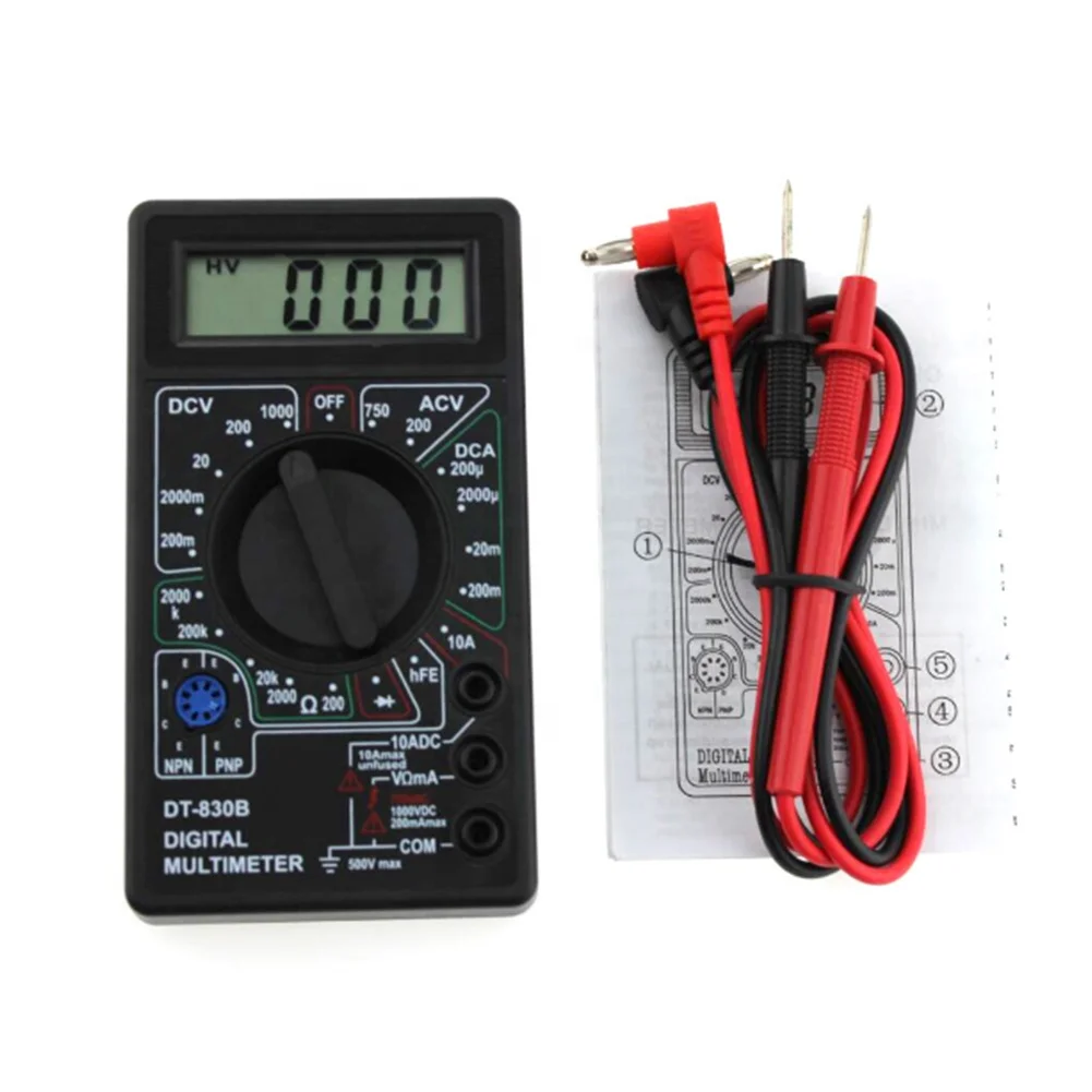 DT-830B Многофункциональный цифровой мультиметр с ЖК-дисплеем Цифровой Вольтметр Амперметр Емкость Ом выводами тестер
