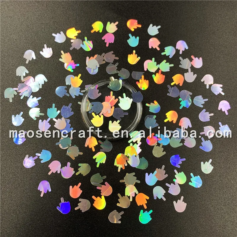 Wholesale Bulk Holographic Silver Middle Finger Confetti Shaped Glitter For Tumbler Decoration
