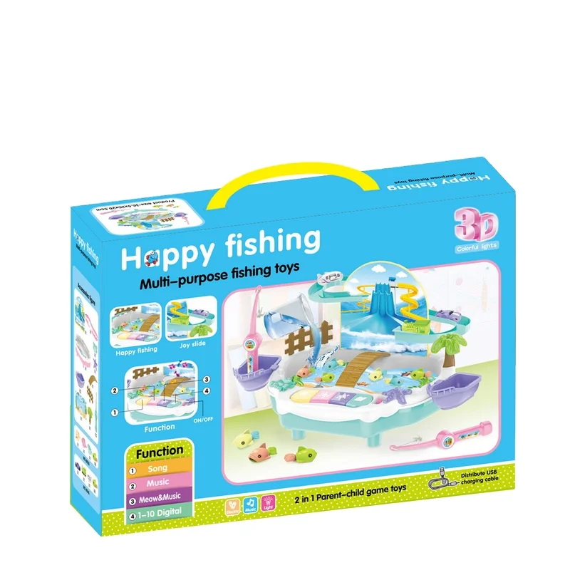 Lovely Battery Operated fishing game toy USB sound music poetry electric musical fishing game machine