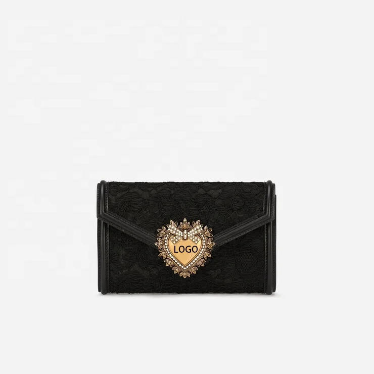 Women Black Evening Clutches Micro Sling Bags Lace Devotion Wedding Mini Single Shoulder bag