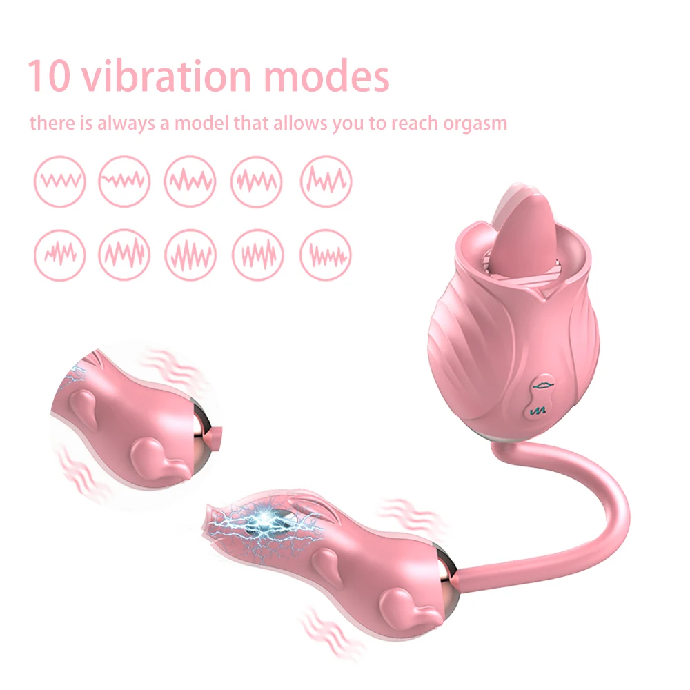 Rose vibrator female sex toy electric shock pig female two-headed tongue lick vibrate pulse 2 in 1 female masturbator