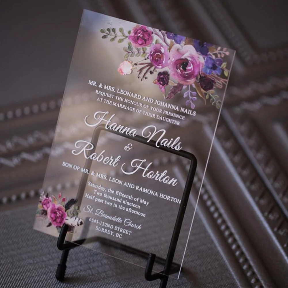 Custom High Quality  Elegance Transparent A5 Acrylic Invitations Wedding Invitation Card