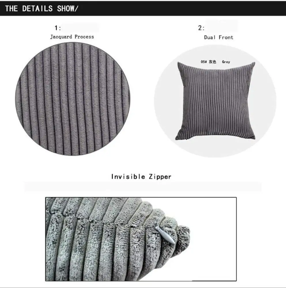 
Striped Corduroy Supersoft Velvet Plush Decorative Home Office Case Pillow Couch Cushion Cover 18X18 inches Throw Cushion 