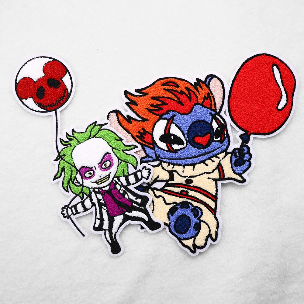 High Quality Cheap Chenille Custom Patch With Glitter Halloween Horror Patches Iron On For Clothing