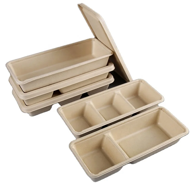 500ml long strip wheat straw food box with compartments for sauce sushi takeaway
