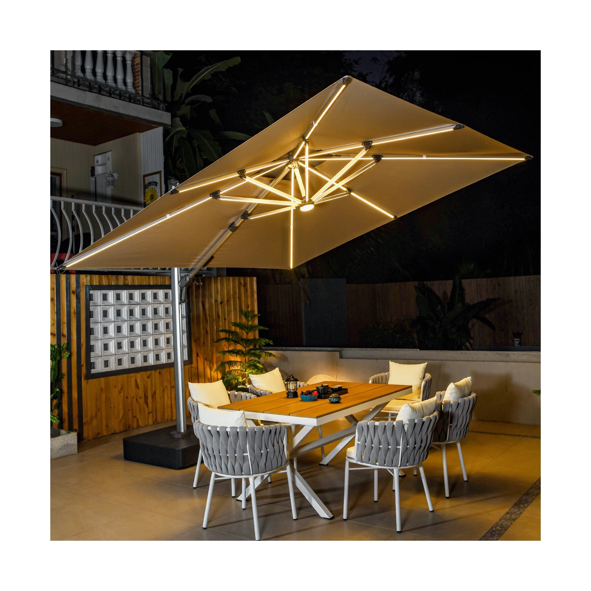 Hot Sale 3*4m waterproof Square Parasol Aluminum Patio Umbrella Roman parasol for garden With LED Light