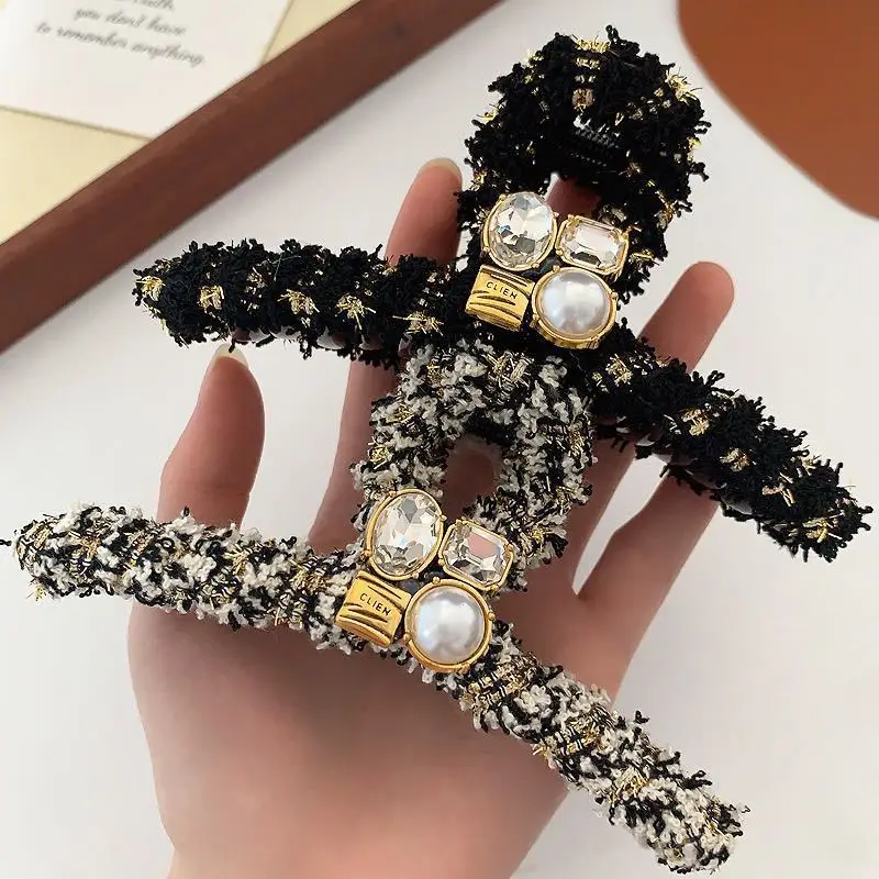 Корейская осенняя и зимняя модная дизайнерская клетчатая жемчужная заколка для волос в стиле ретро изысканные украшения