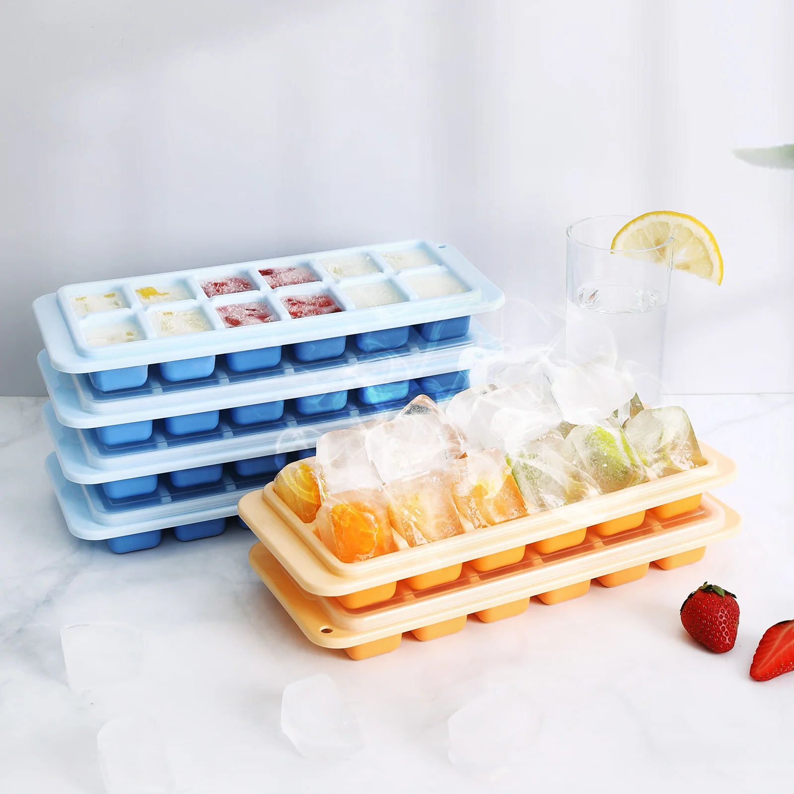Haixin Reusable Ice Cube Mold Silicone Ice Cube Tray With Lid For Freezer