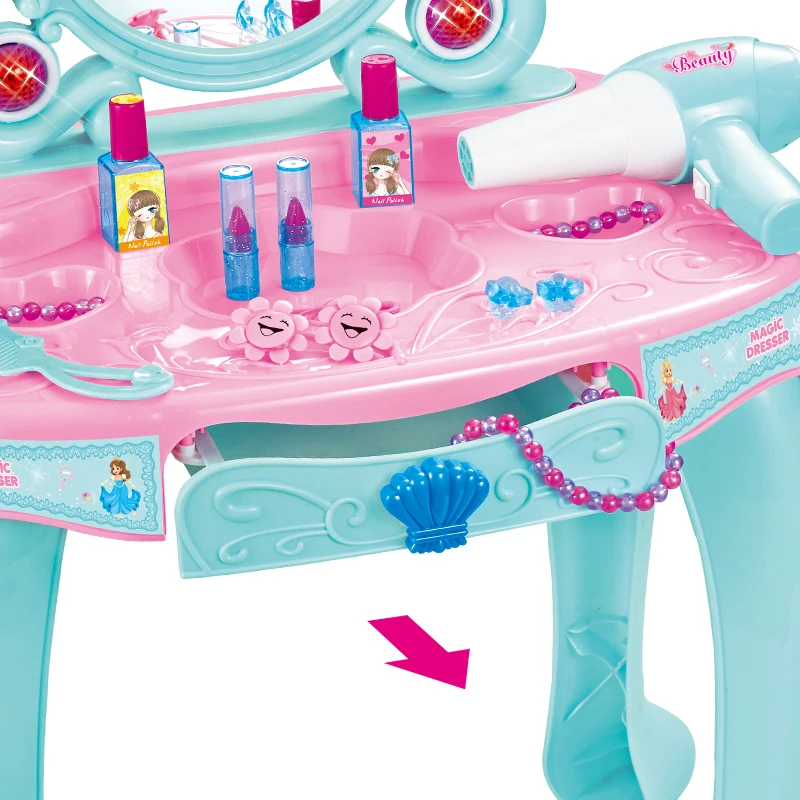 
2019 new kids dressing table with mirror and stool toys pretend play girls games preschool educational music light toy 