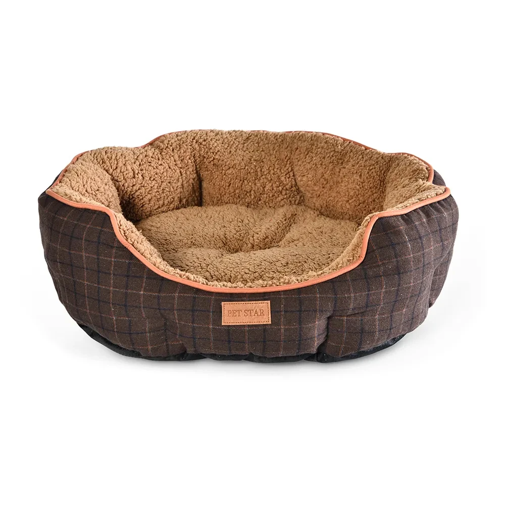 Petstar New Elegant Quality Dog Bed Anti-slip Soft Plush Plaid Pet Bed