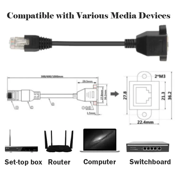 Extension Network LAN Cable Patch Cord Cable Factory Price RJ45 Male to RJ45 Female Black PVC Poly Bag Network Cat 8 Cable