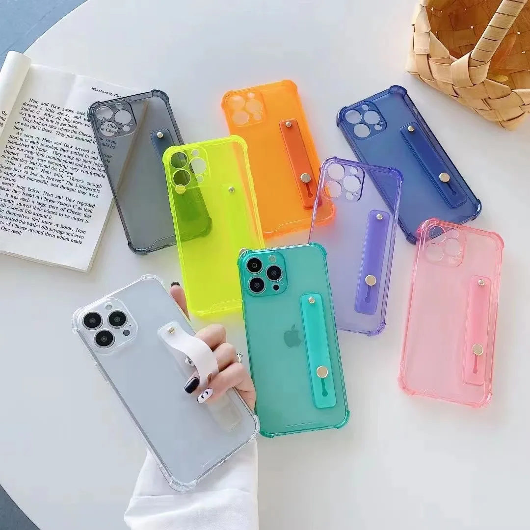 New wholesale oem clear luxury cell phone cases with studded finger wrist strap logo handle for iphone/samsung/xiaomi/vivo/oppo