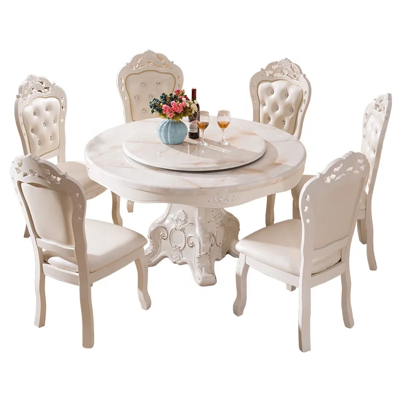 China Foshan Factory European style dining table and chairs for home best price marble top luxury dining room furniture