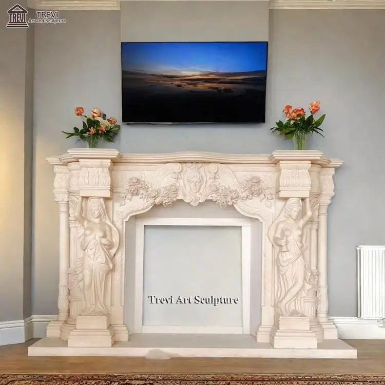 Italian Popular Designs Natural Yellow Stone Marble Statuary Fireplace