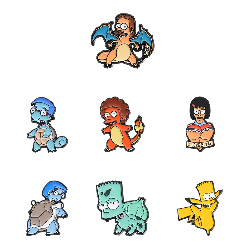 Funny cartoon animals poke monster pins Simp sons USA comedy brooch