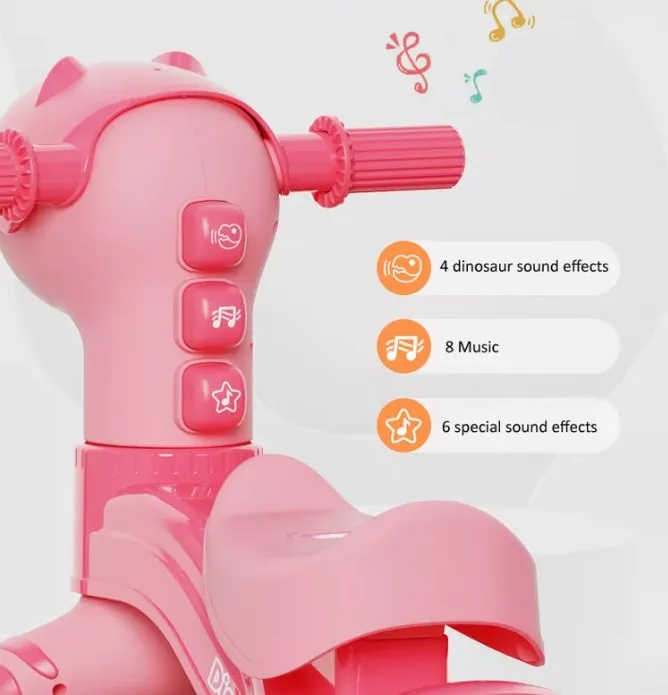 3 Wheels Lights Music Fun Safety Trikes Cartoon Dinosaur Toy Baby Walker Ride On Car Sliding Tricycle For Toddler