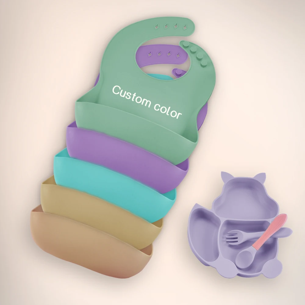 Подарочные тарелки для закусок без бисфенола А, 3 шт., вилка, ложка, нагрудник, набор еды, медведь, силиконовая чаша для кормления, Детские Ложки