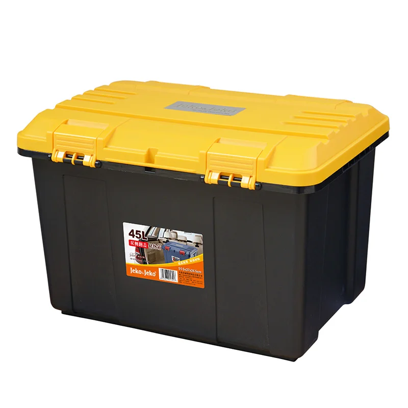 Large Size High Quality Yellow Black Color 45L Plastic Vehicle Toolbox PP Portable Carrying Tool Storage Box Container with lid