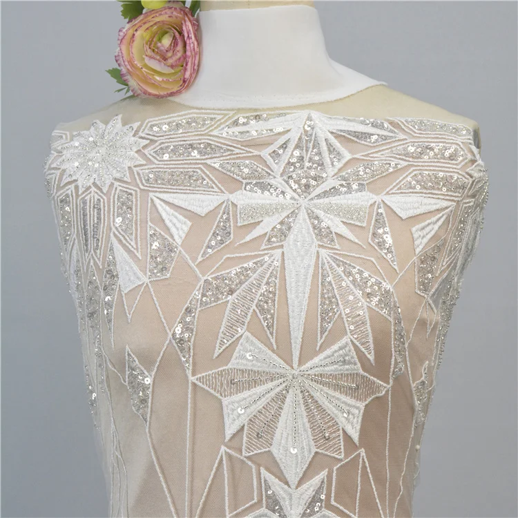 Customized High Quality Fashion Style Design Fancy Diamond Pattern Embroidery Lace Fabric With Sequin