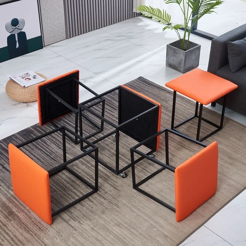 2024 Popular Magic Cube Combination Stool Rubik Cube Multipurpose Metal Chair Footrest Step Stool Padded Seat for Home