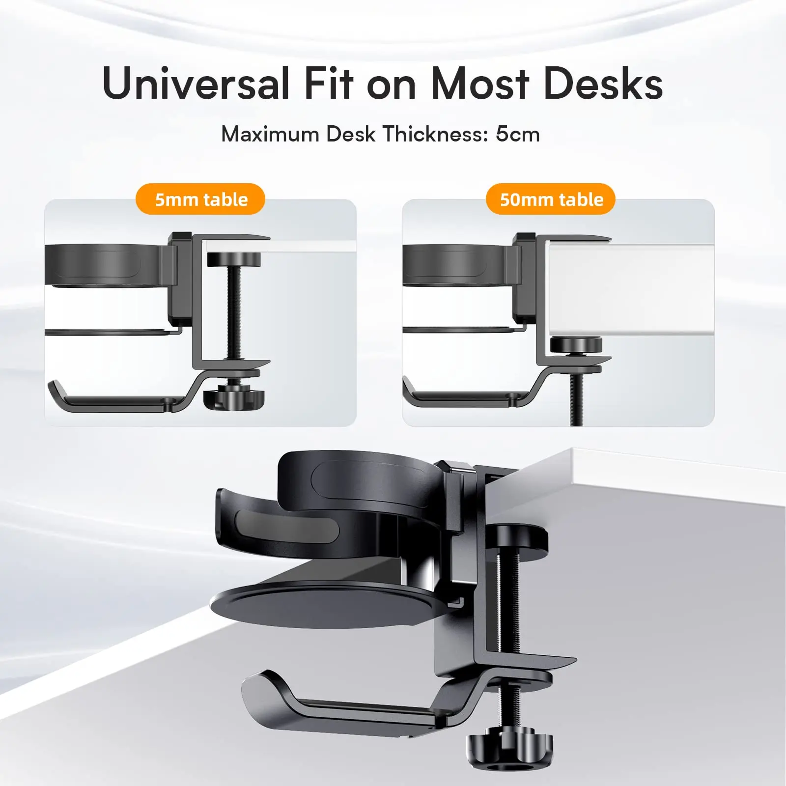 Under Table Headphone Holder Mechanical Telescoping Anti-Spill Cup-Holster 360 Rotation Hanger Stand Hook with Cable Organizer