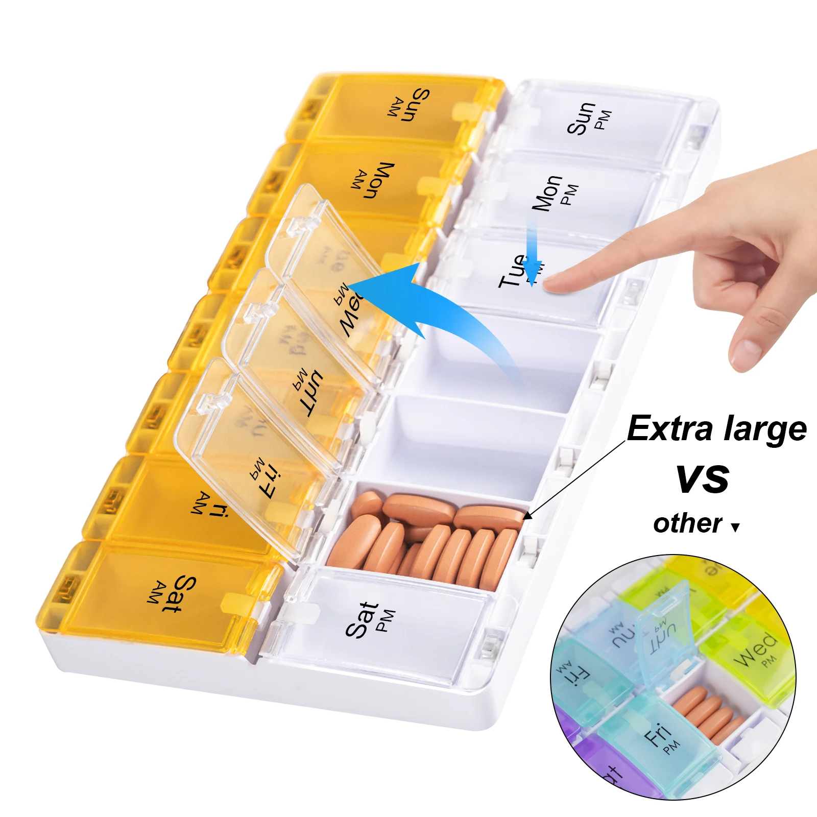 Daily Pill Box Organizer New Designs Weekly Pill Case Vitamin Medicine Organizer Box Eco-Friendly Pill Box Holder 14 Compartment