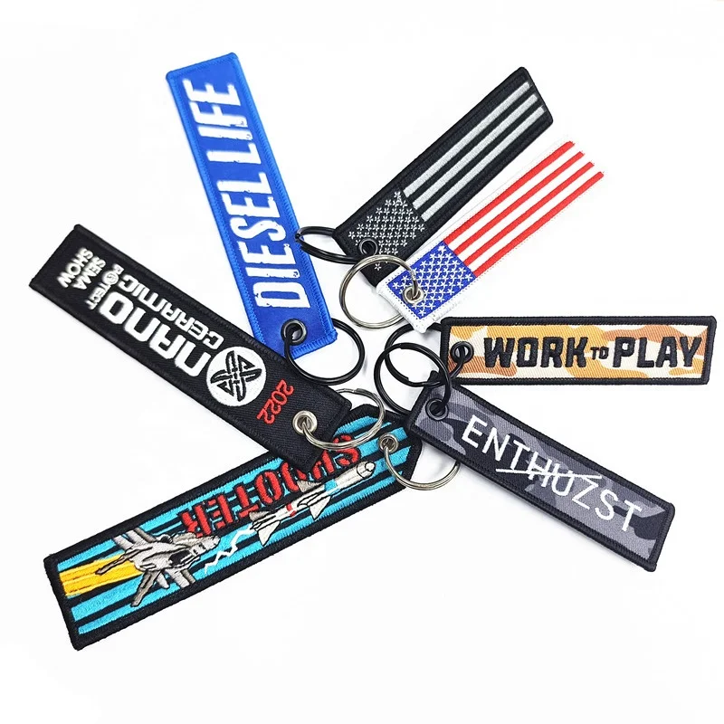 Personalized Custom Fabric Embroidery Keychain Tag Embroidered Key ring