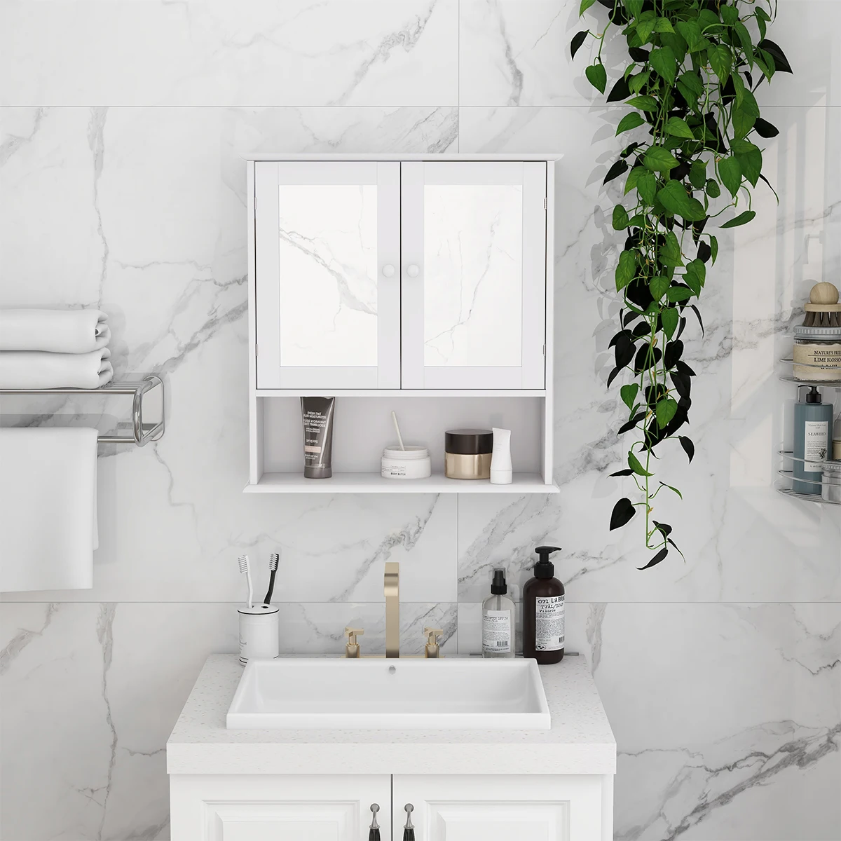 Bathroom Furniture MDF Wall Mounted Bathroom Storage Mirror Cabinet With Shelves