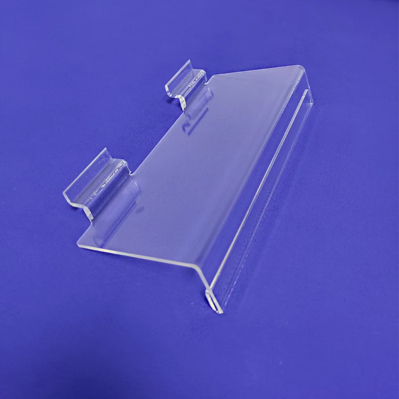 High Quality Clear Acrylic Slat Wall Shoe Display Shelf Acrylic Slatwall Shelf with Sign Tag