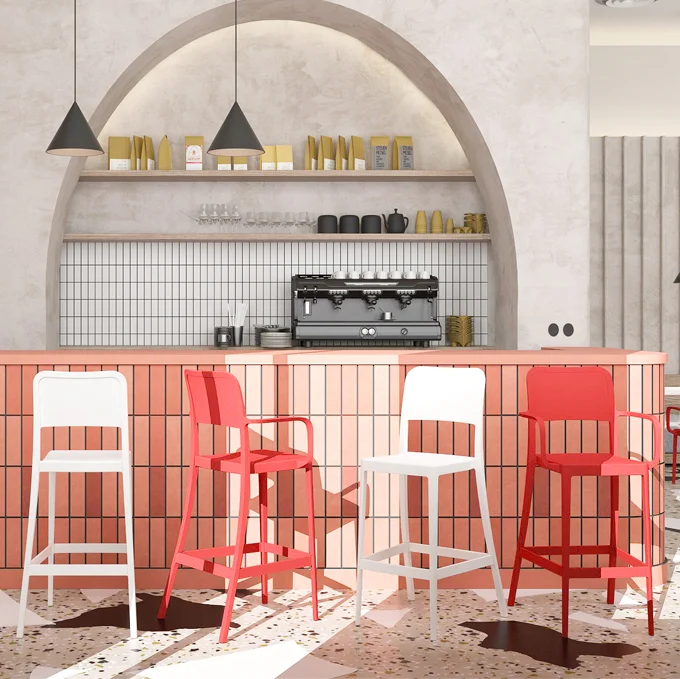 Лидер продаж, белый пластиковый обеденный стул, новый дизайн, барный стул, уличный садовый высокий стул