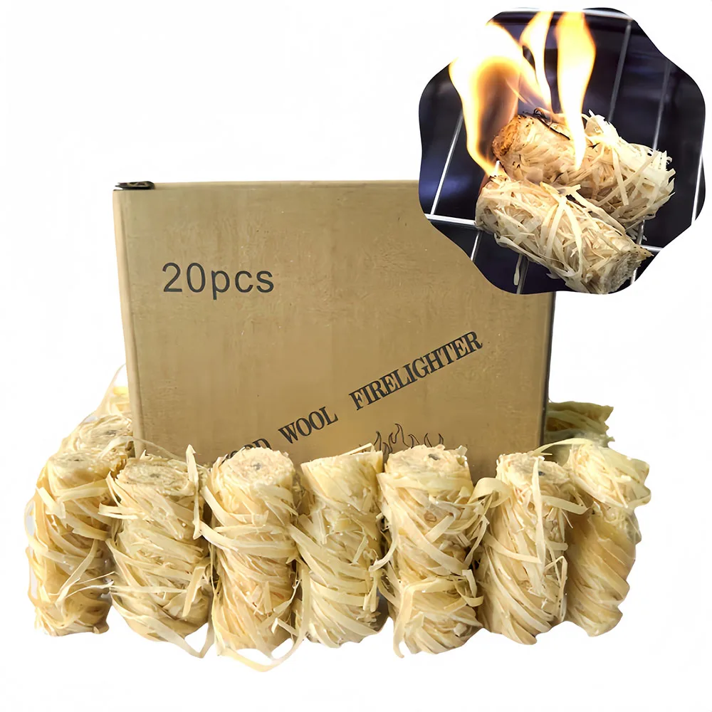 BBQ Grill Fireplace Wood Pellet Stove Tinder Fire Lighter Paraffin Natural Wood Wool Firestarter